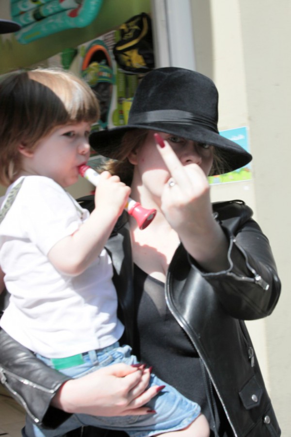 British singer Adele Atkins seen toy shopping with her son Angelo in